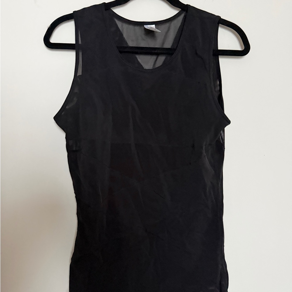 Black Sleeveless Mesh Overlay Women's Tank Top